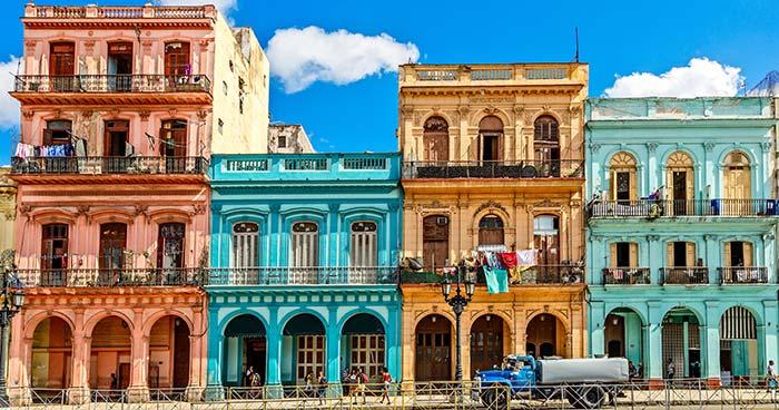 colourful buildings lining the malecon famous strip in havana capital of cuba