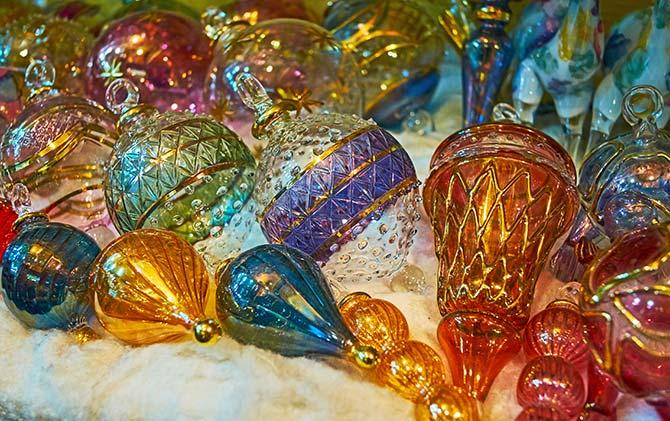 selection of colourful glass christmas baubles and decorations for coptic christmas