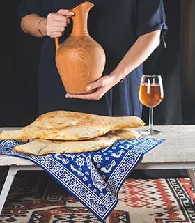 lavash georgian bread and georgian wine