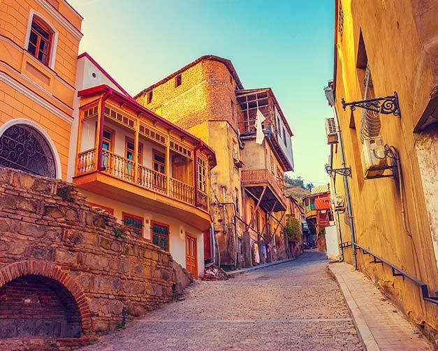 old houses with cobbled streets in tbilisi old quarter georgia