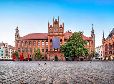 Town Hall in Old Market Square in ancient city of Torun in Poland