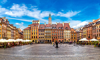 historic town center with colourful buldings in Warsaw