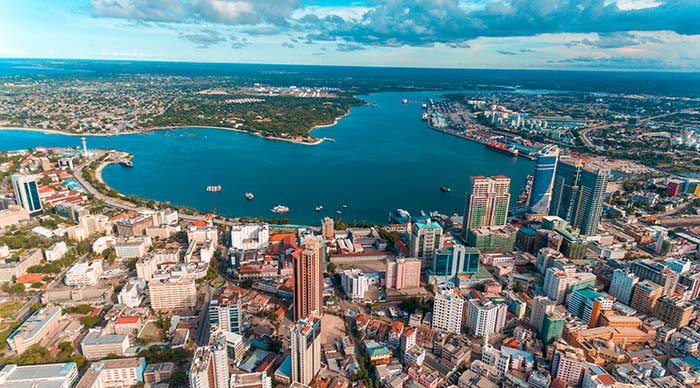 arial view of dar es salaam where main airport of tanzania is