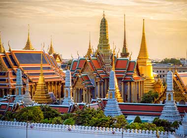 The Grand Palace at sunset, located in Bangkok Thailand