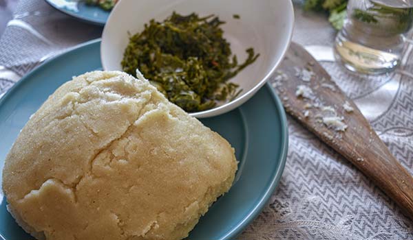 plate of ugali vegetarian food to eat in uganda