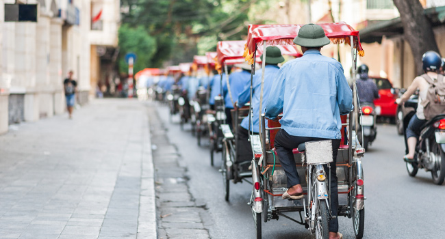 Traditional rickshaws in Hanoi