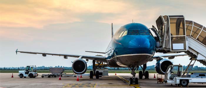 Airplane with holiday makers and tourist ready to depart and explore other destinations in Cambodia