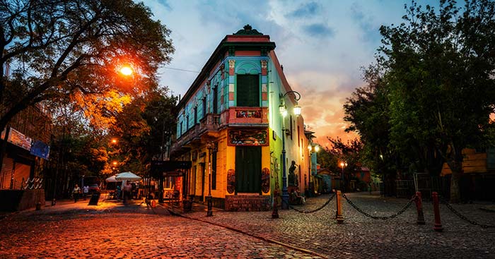 View of a bar and buildings at night in the capital city of argentina buenos aires