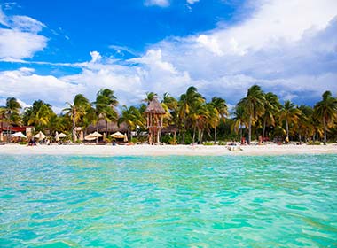 paradise beache palm trees and clear water in tulum mexico