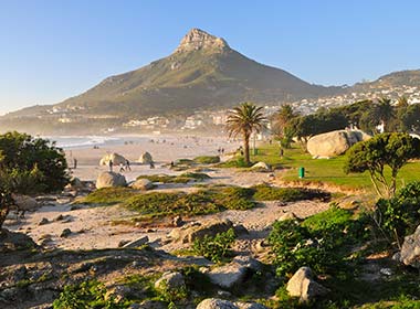 view of table mountain from the beach in cape town south africa