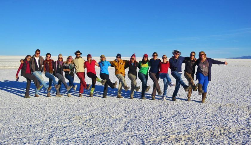 A blue sky day at the Uyuni Salt Flats, Bolivia