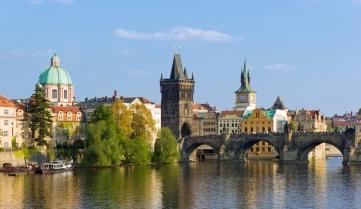 The Vltava River and Charles Bridge in Prague, Czech Republic