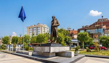 A statue of Ibrahim Rugova in Pristina, Kosovo