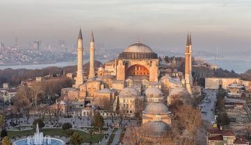 Looking down over the Blue Mosque in Istanbul, Turkey